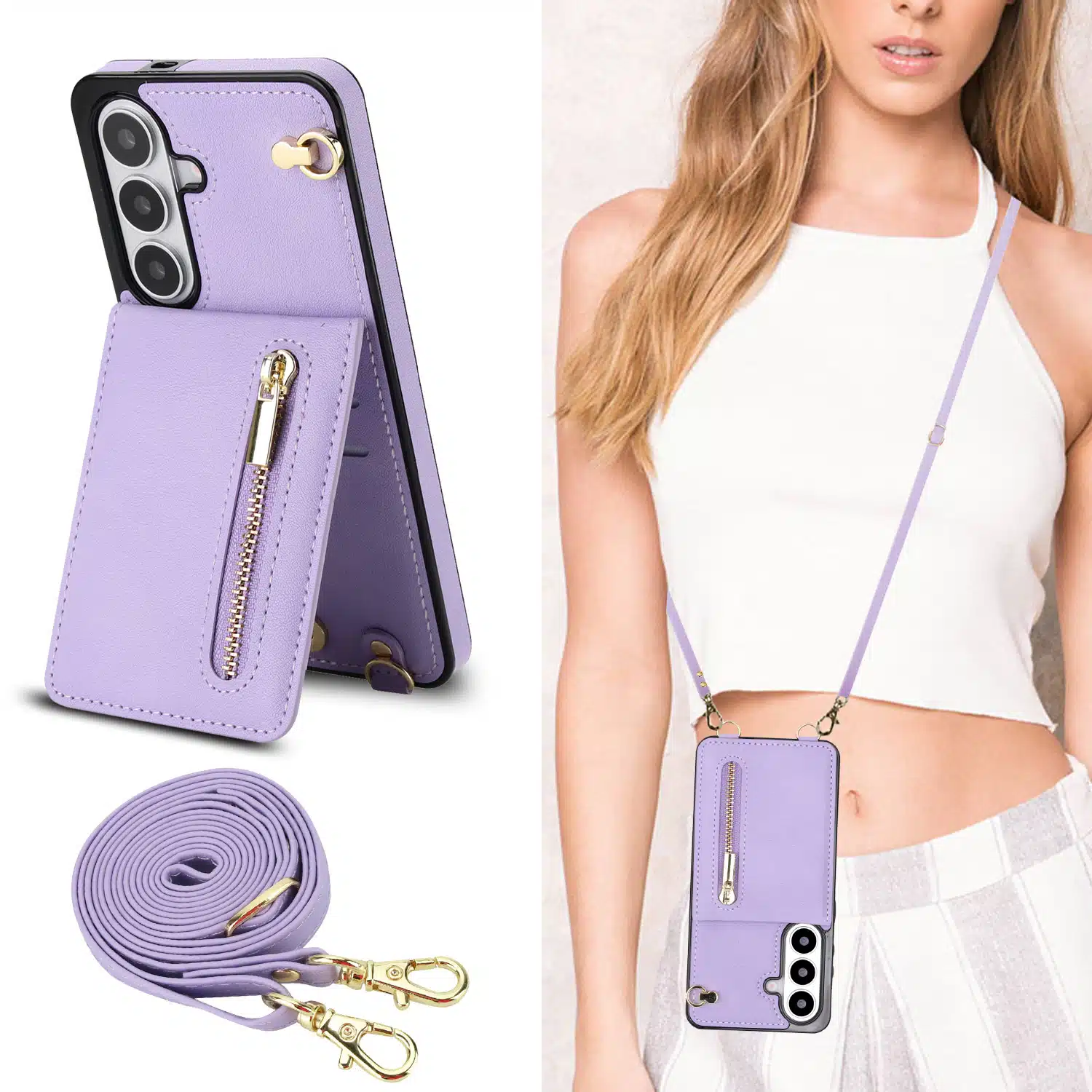 Solidenz Fashion Portemonnee hoesje met koord Samsung Galaxy S26 – Paars - Afbeelding 6