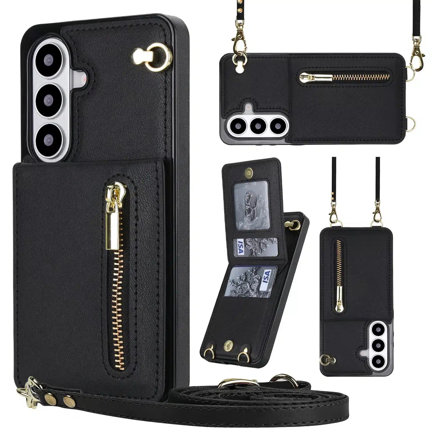 Solidenz Fashion Portemonnee hoesje met koord Samsung Galaxy S26 Plus – Zwart - Afbeelding 1