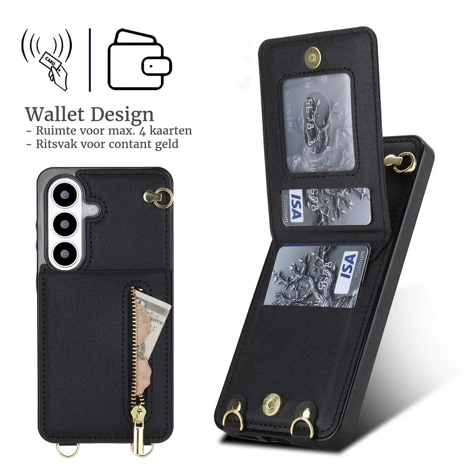 Solidenz Fashion Portemonnee hoesje met koord Samsung Galaxy S26 Plus – Zwart - Afbeelding 2