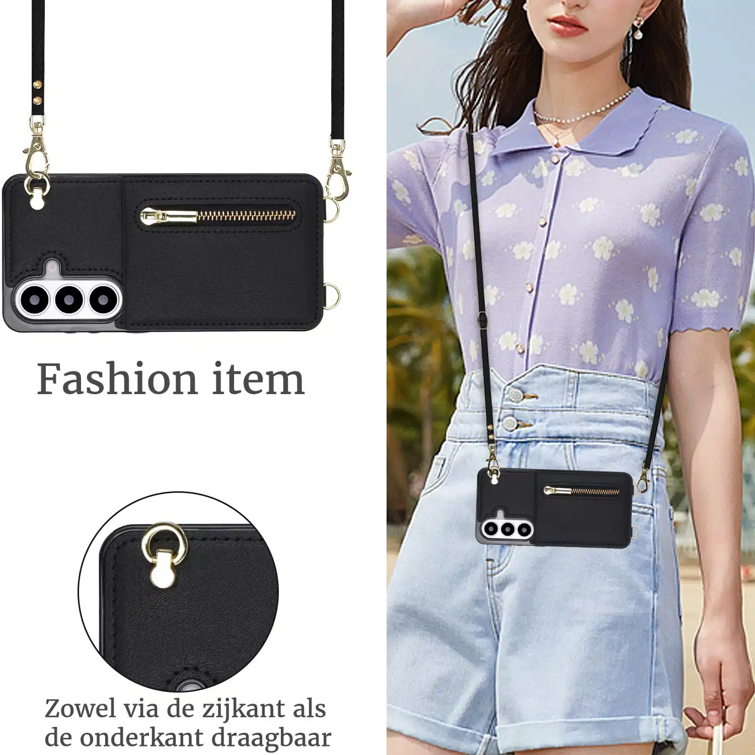 Solidenz Fashion Portemonnee hoesje met koord Samsung Galaxy S26 Plus – Zwart - Afbeelding 3