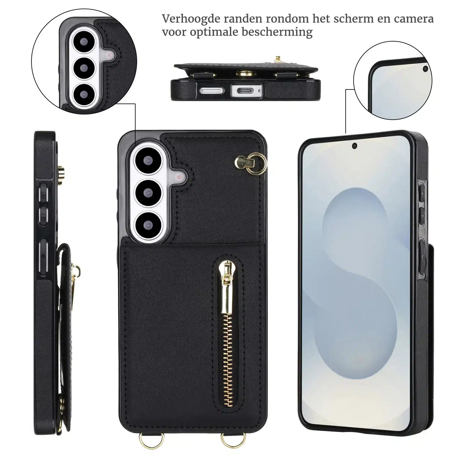 Solidenz Fashion Portemonnee hoesje met koord Samsung Galaxy S26 Plus – Zwart - Afbeelding 4