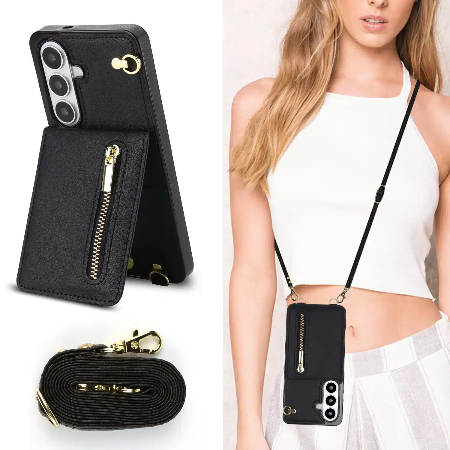 Solidenz Fashion Portemonnee hoesje met koord Samsung Galaxy S26 Plus – Zwart - Afbeelding 10