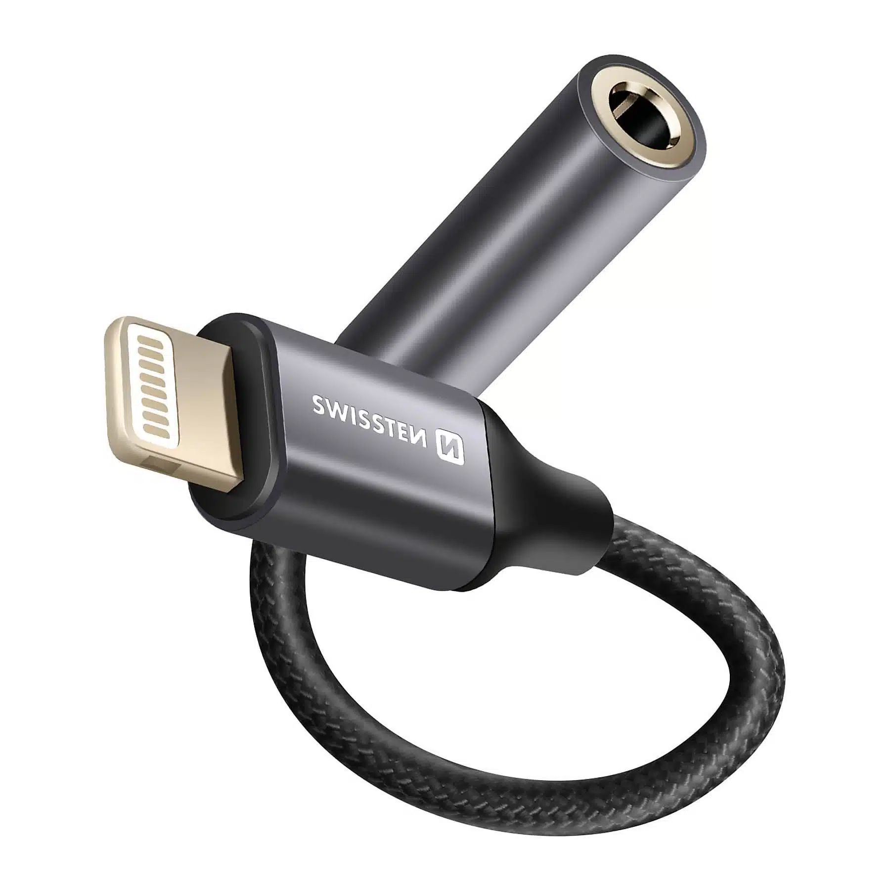 Swissten - Audio Adapter - Lightning - Jack 3.5mm - 0.15m - iPhone - Zwart - Afbeelding 1