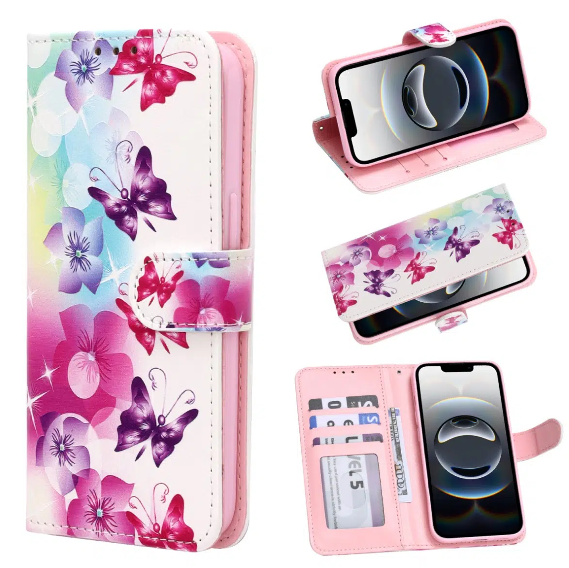Cityhoesje - Bookcase print hoesje - Geschikt voor Samsung A57 - Bloemen Vlinder - Afbeelding 1
