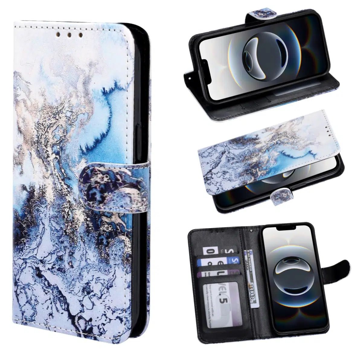 Cityhoesje - Bookcase print hoesje - Geschikt voor Samsung A57 -  Marmer Blauw - Afbeelding 1