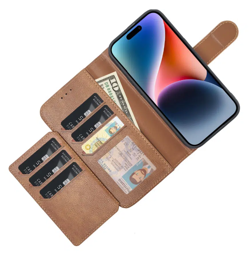 Cityhoesje-2-in-1Bookcase-6 Pasjes -iPhone 17 Pro-18 Pro-Bruin - Afbeelding 2