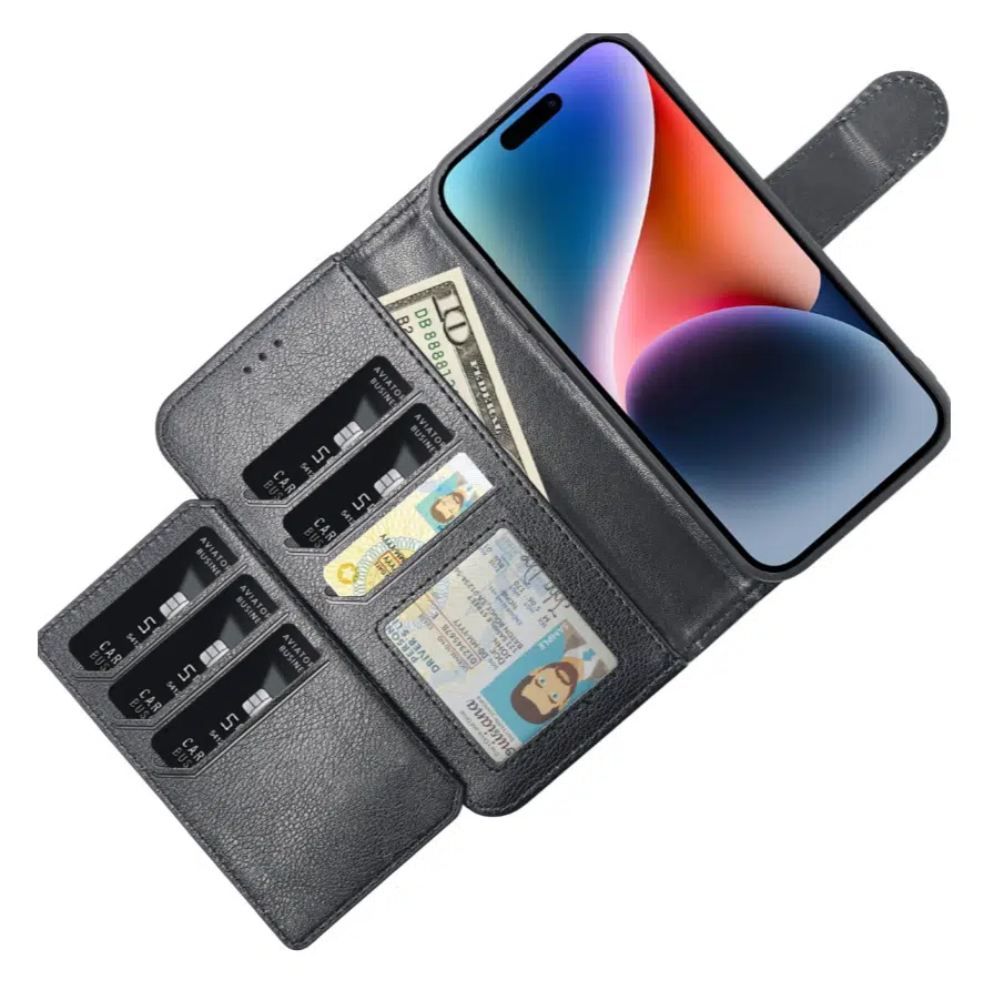 Multiple Pockets Magnetic 2 in 1 Wallet Iphone 17 Pro-Zwart-2-Cityhoesje.nl