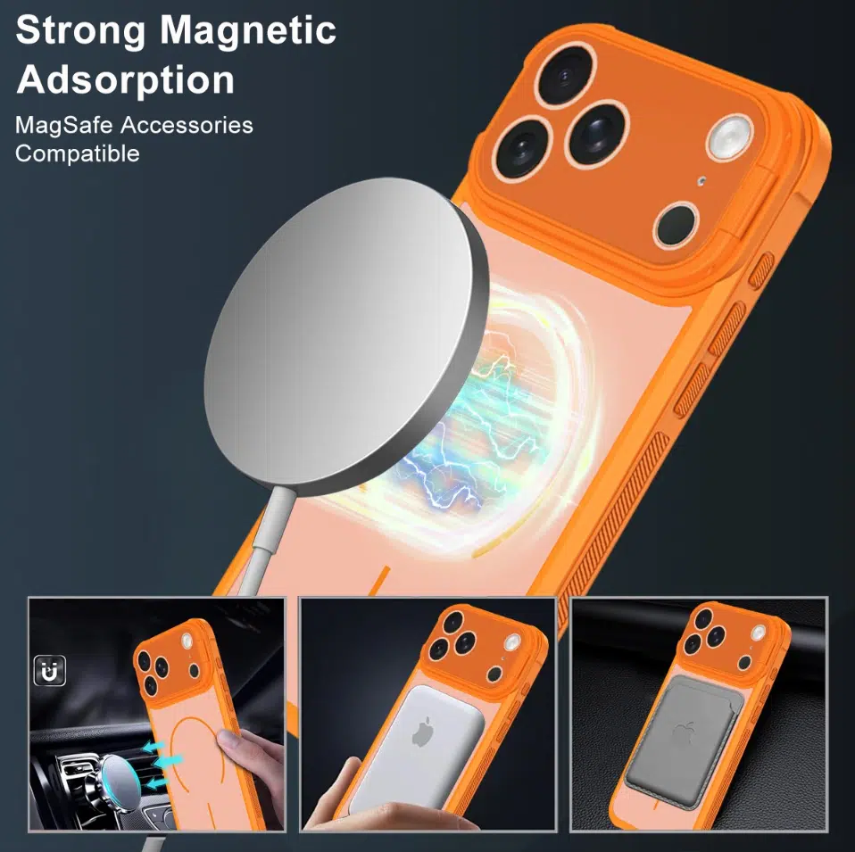 Cityhoesje-Backcover Camera Shutter Magnetic MagSafe-kickstand – iPhone 17 Pro Max-18 Pro Max-Oranje - Afbeelding 2