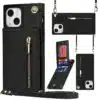 Solidenz Fashion Wallet hoesje met koord iPhone 15 – Zwart - Thumbnail Image 1