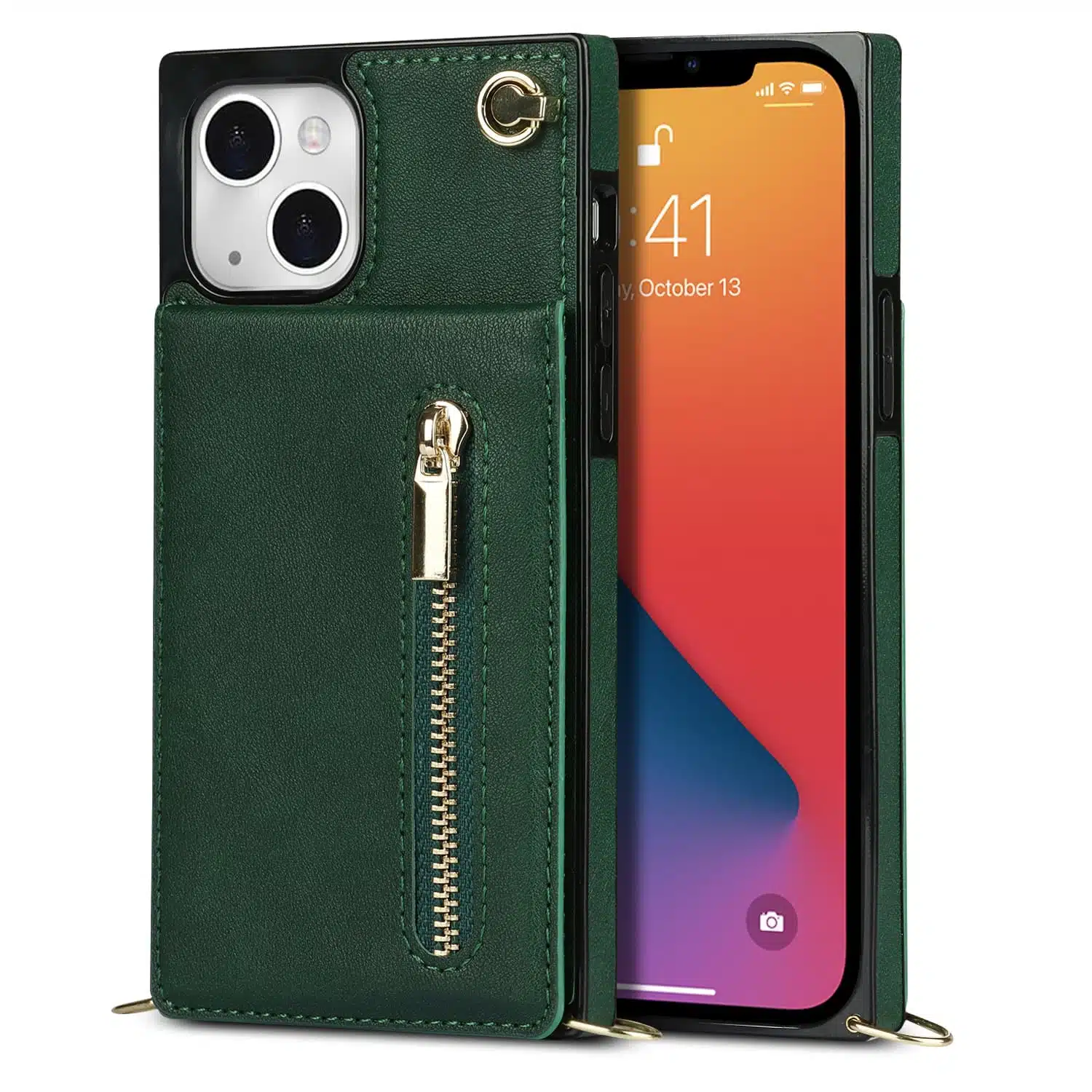 Solidenz Fashion Wallet hoesje met koord iPhone 15 – Groen - Afbeelding 2
