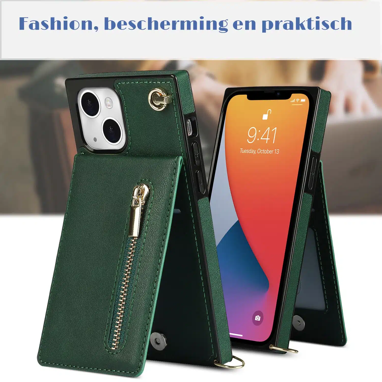 Solidenz Fashion Wallet hoesje met koord iPhone 15 – Groen - Afbeelding 5