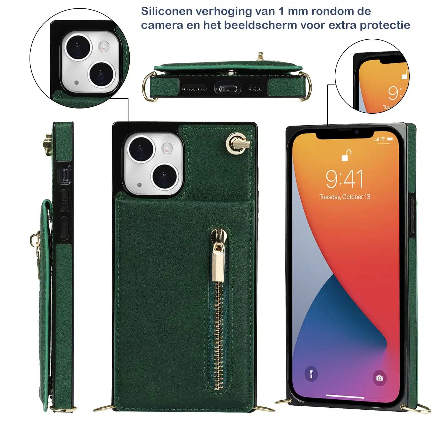 Solidenz Fashion Wallet hoesje met koord iPhone 15 – Groen - Afbeelding 6