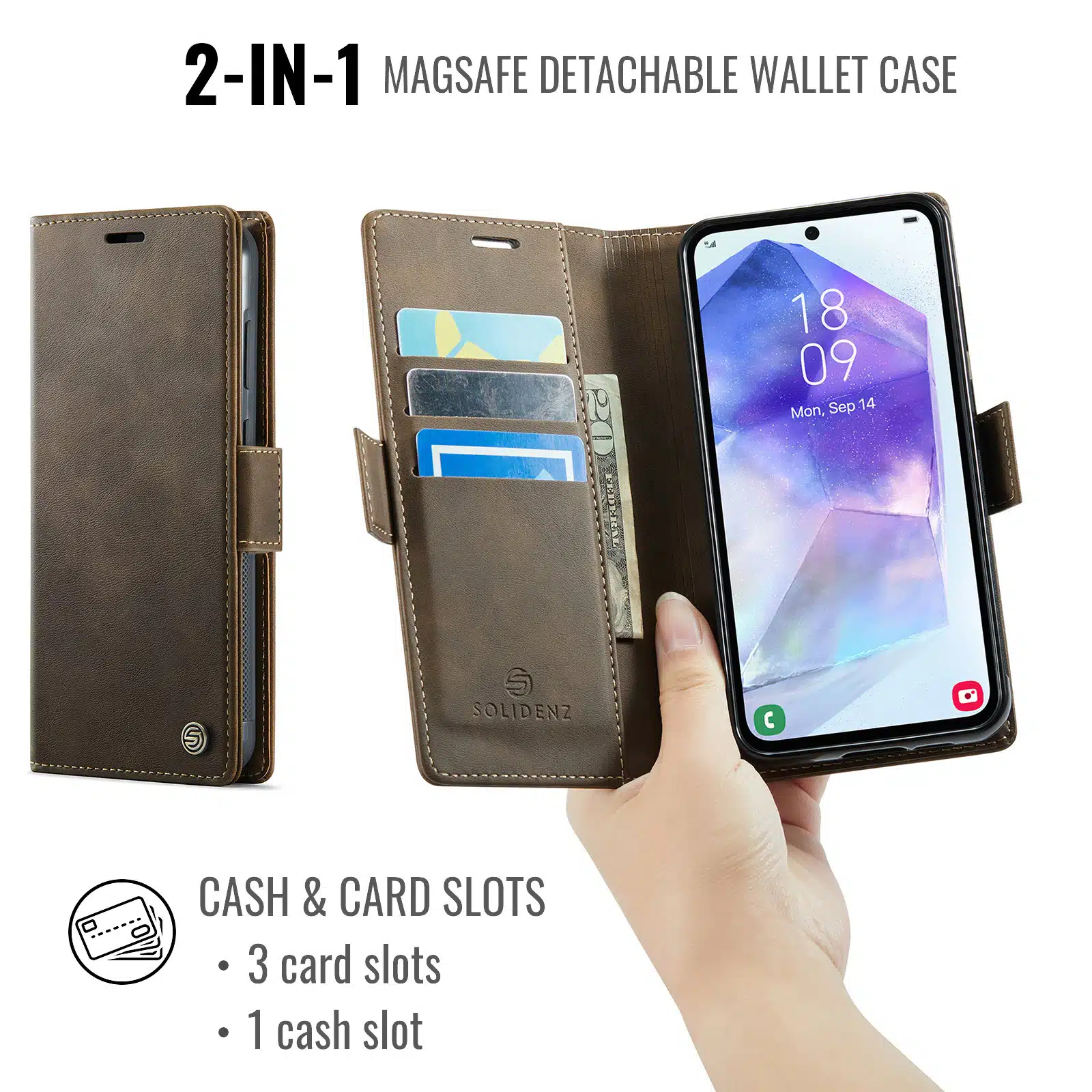 Solidenz 2-in-1 MagSafe Wallet Case voor Samsung Galaxy S26 Plus – Bruin - Afbeelding 8