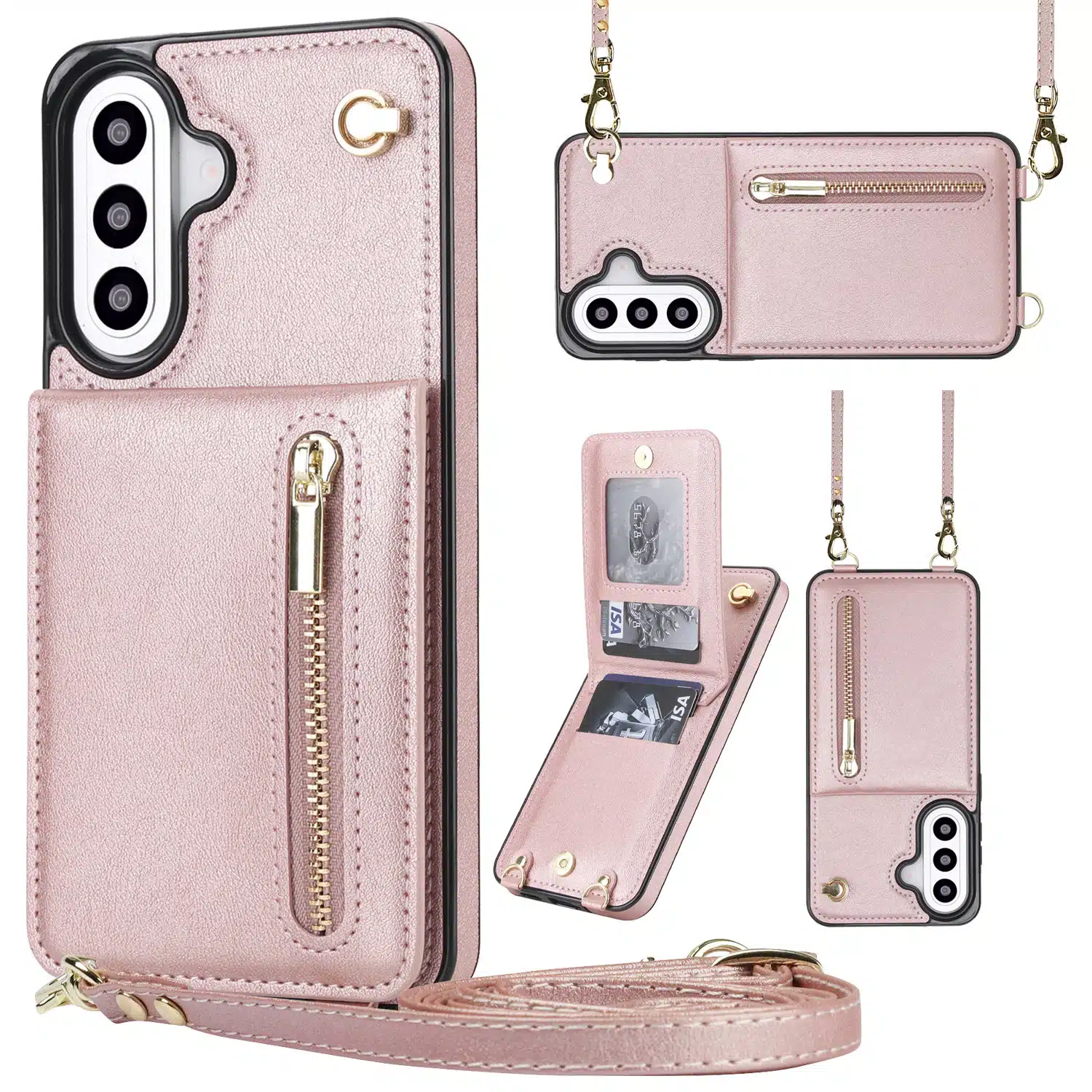 Solidenz Fashion Portemonnee hoesje met koord Samsung Galaxy A57 – Roségoud - Afbeelding 1