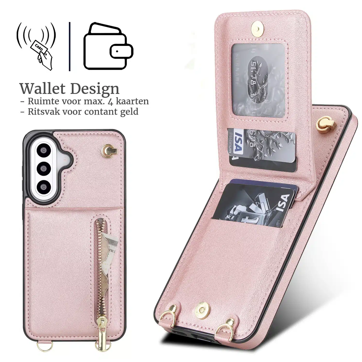 Solidenz Fashion Portemonnee hoesje met koord Samsung Galaxy A57 – Roségoud - Afbeelding 7
