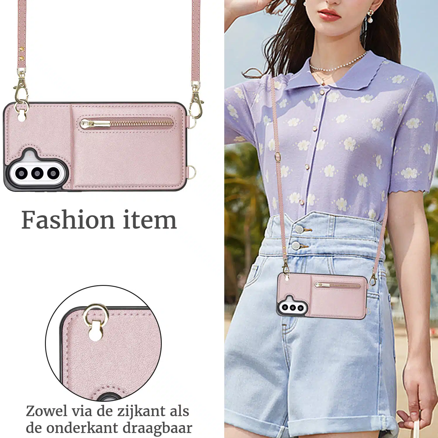 Solidenz Fashion Portemonnee hoesje met koord Samsung Galaxy A57 – Roségoud - Afbeelding 9