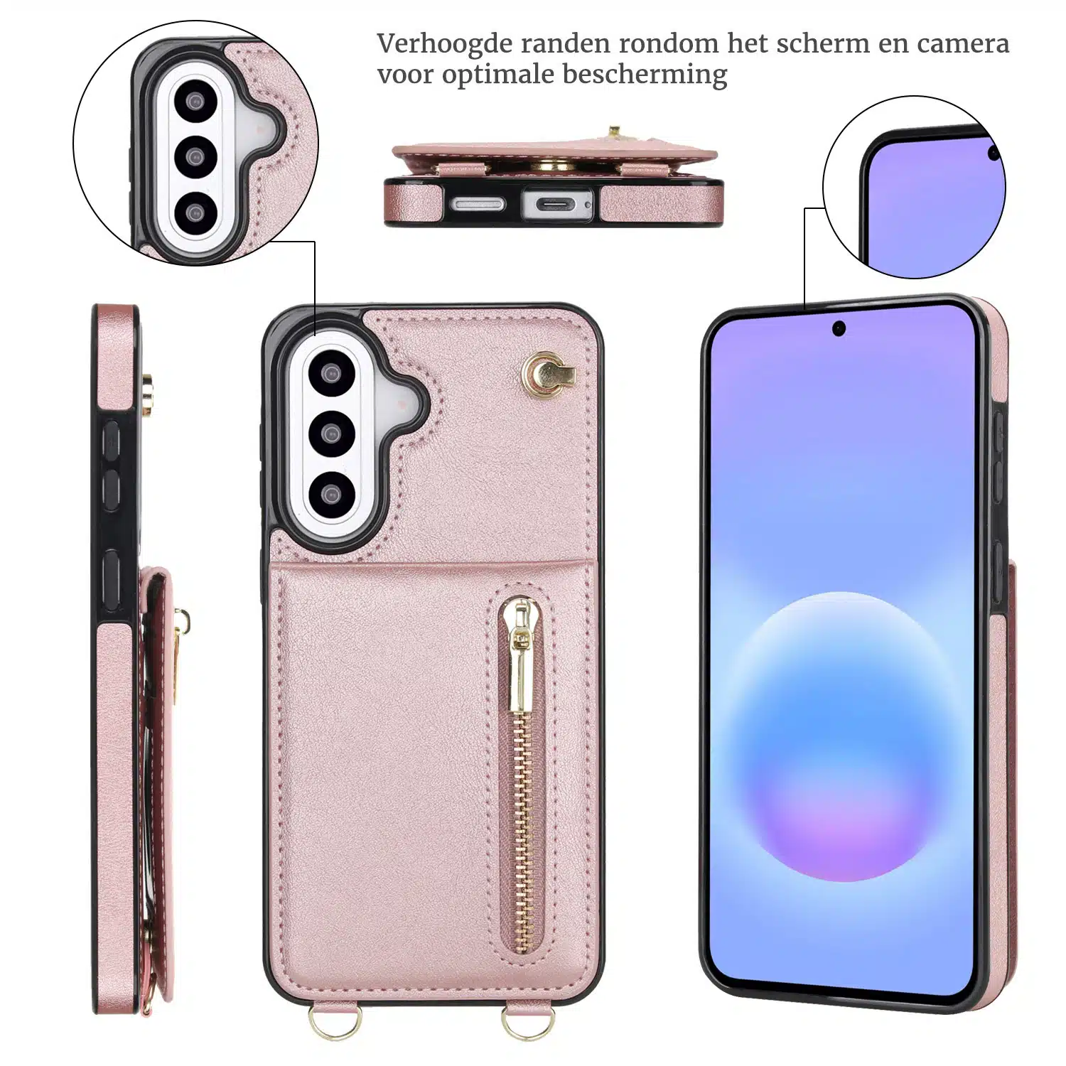 Solidenz Fashion Portemonnee hoesje met koord Samsung Galaxy A57 – Roségoud - Afbeelding 8