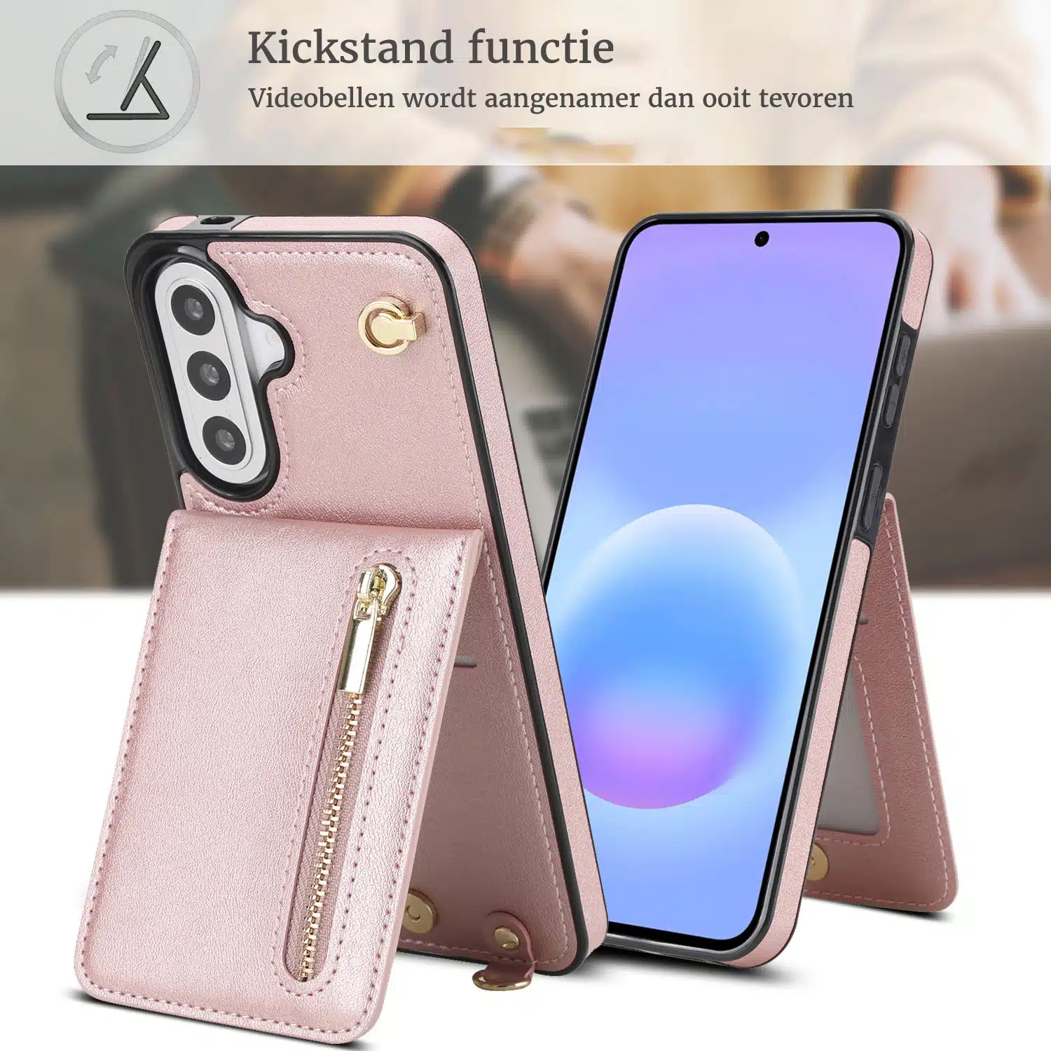 Solidenz Fashion Portemonnee hoesje met koord Samsung Galaxy A57 – Roségoud - Afbeelding 6