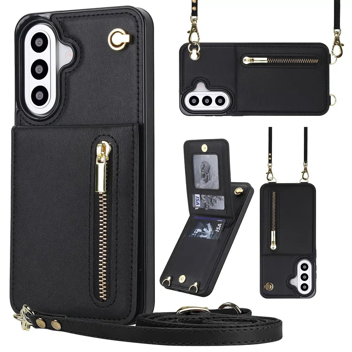 Solidenz Fashion Portemonnee hoesje met koord Samsung Galaxy A57 – Zwart - Afbeelding 1