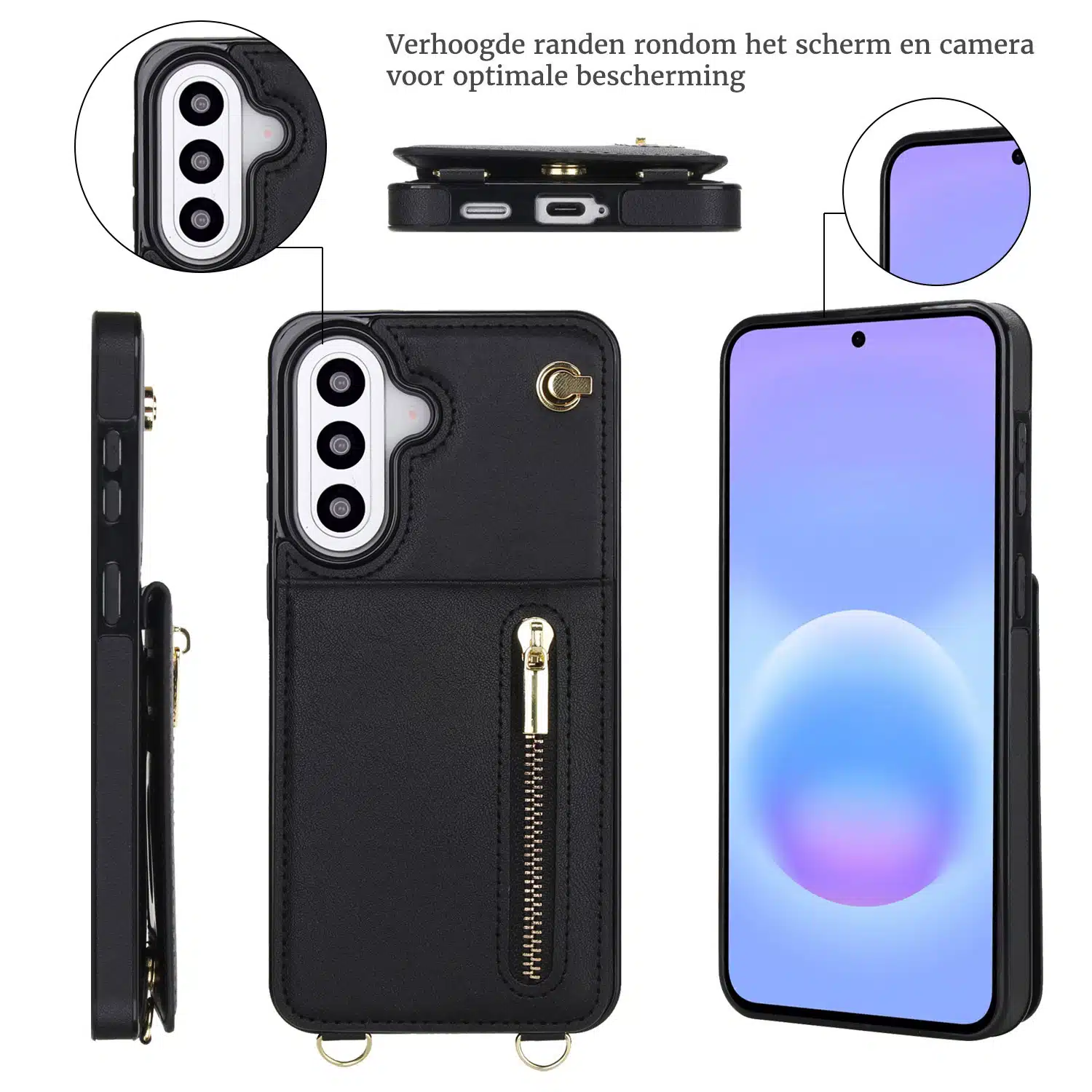 Solidenz Fashion Portemonnee hoesje met koord Samsung Galaxy A57 – Zwart - Afbeelding 4