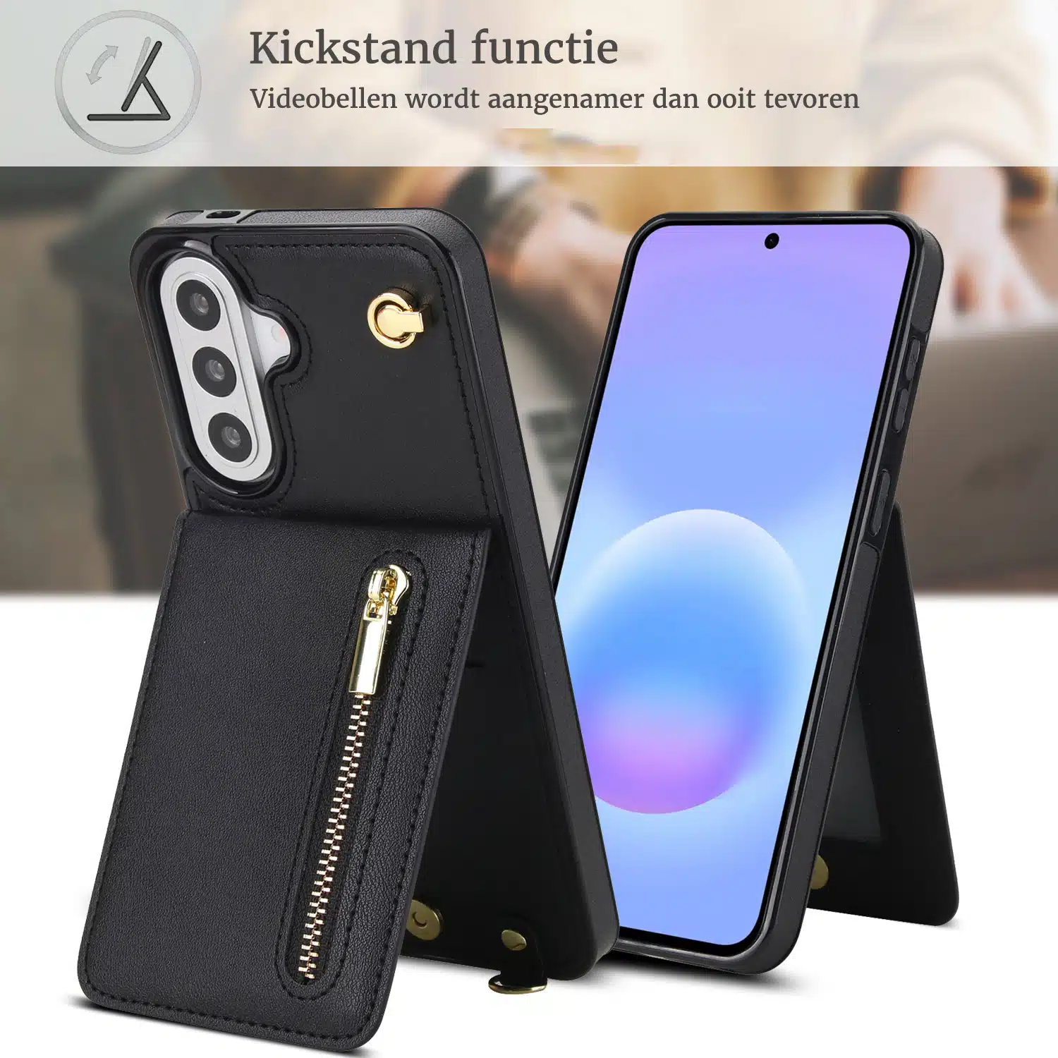 Solidenz Fashion Portemonnee hoesje met koord Samsung Galaxy A57 – Zwart - Afbeelding 5