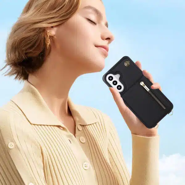 Solidenz Fashion Portemonnee hoesje met koord Samsung Galaxy A57 – Zwart - Afbeelding 6