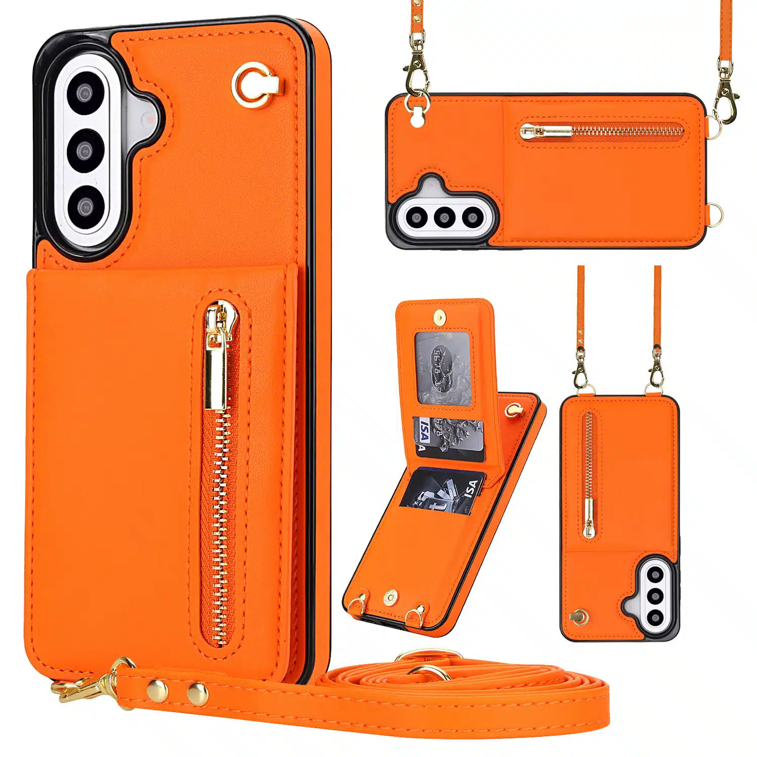 Solidenz Fashion Portemonnee hoesje met koord Samsung Galaxy A57 – Oranje - Afbeelding 1