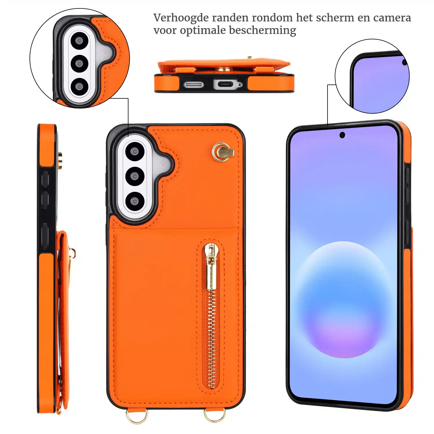 Solidenz Fashion Portemonnee hoesje met koord Samsung Galaxy A57 – Oranje - Afbeelding 4