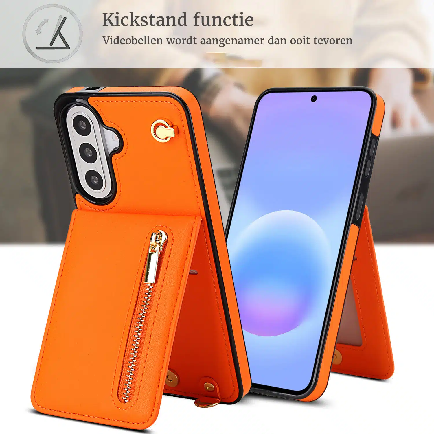 Solidenz Fashion Portemonnee hoesje met koord Samsung Galaxy A57 – Oranje - Afbeelding 5