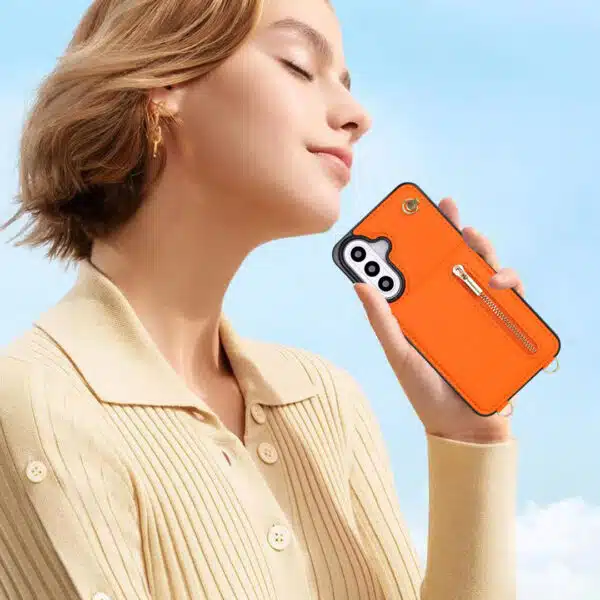 Solidenz Fashion Portemonnee hoesje met koord Samsung Galaxy A57 – Oranje - Afbeelding 6