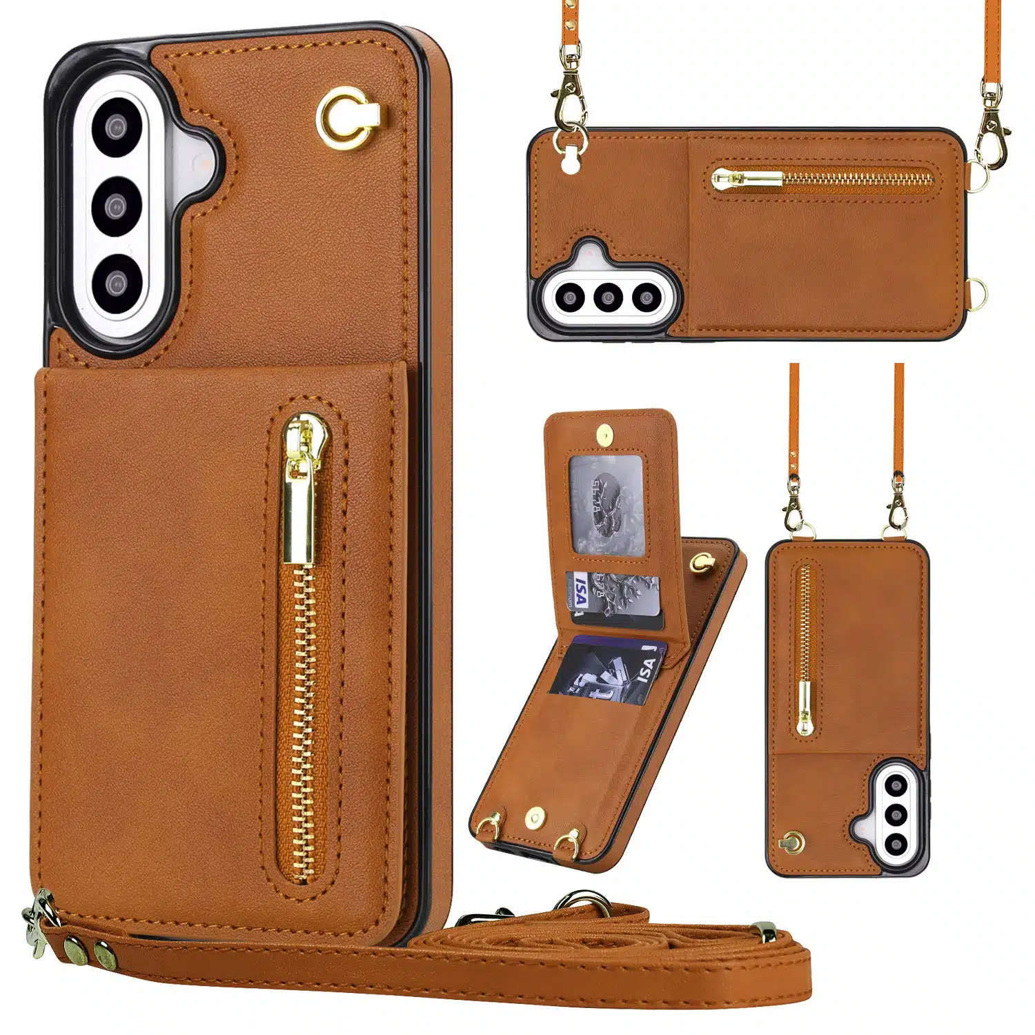 Solidenz Fashion Portemonnee hoesje met koord Samsung Galaxy A57 – Bruin - Afbeelding 1