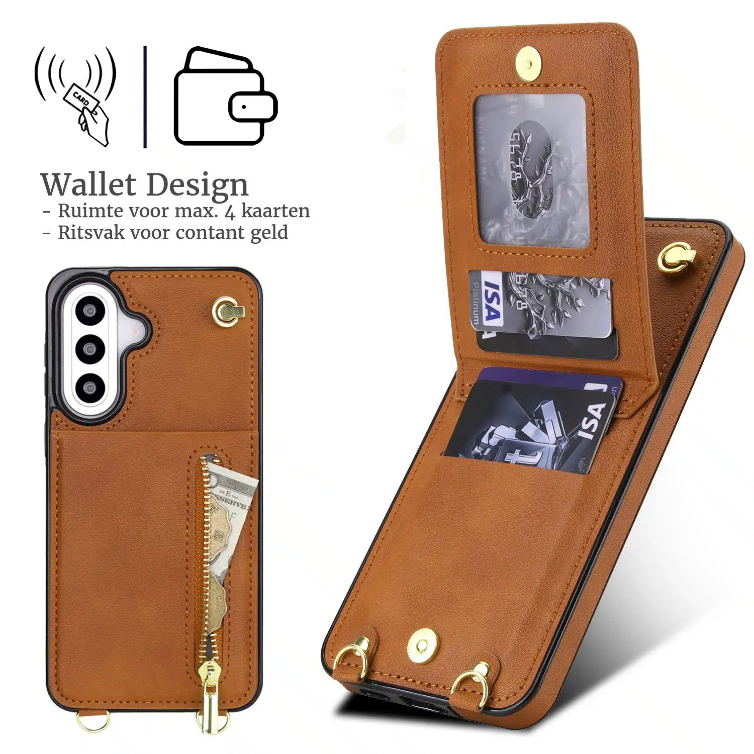 Solidenz Fashion Portemonnee hoesje met koord Samsung Galaxy A57 – Bruin - Afbeelding 2