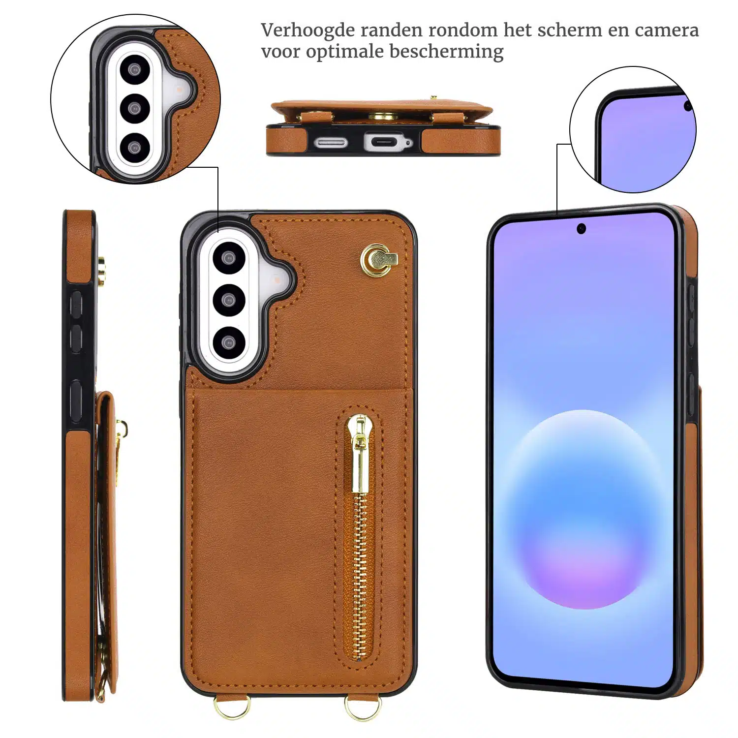 Solidenz Fashion Portemonnee hoesje met koord Samsung Galaxy A57 – Bruin - Afbeelding 4