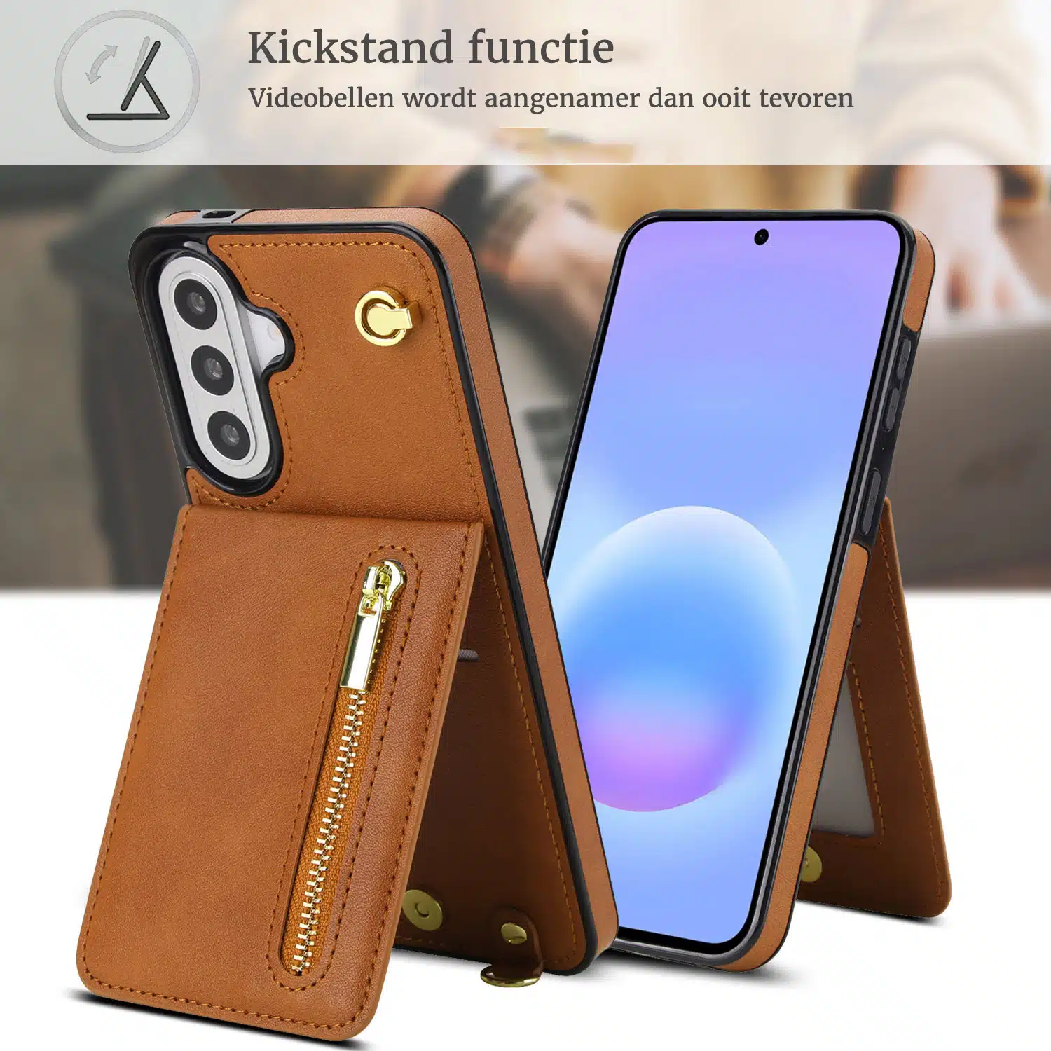 Solidenz Fashion Portemonnee hoesje met koord Samsung Galaxy A57 – Bruin - Afbeelding 5