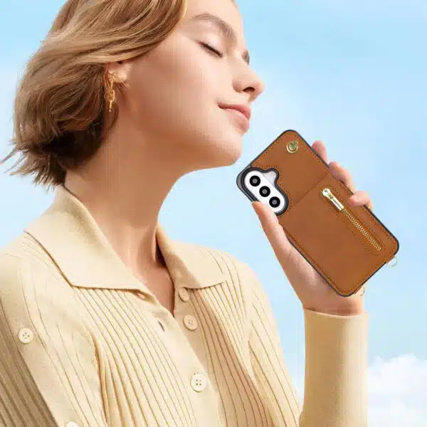 Solidenz Fashion Portemonnee hoesje met koord Samsung Galaxy A57 – Bruin - Afbeelding 6