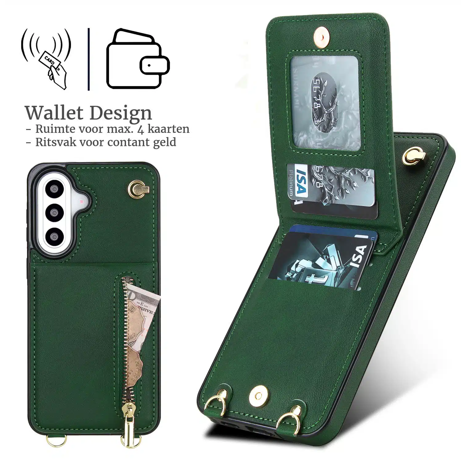 Solidenz Fashion Portemonnee hoesje met koord Samsung Galaxy A57 – Groen - Afbeelding 2