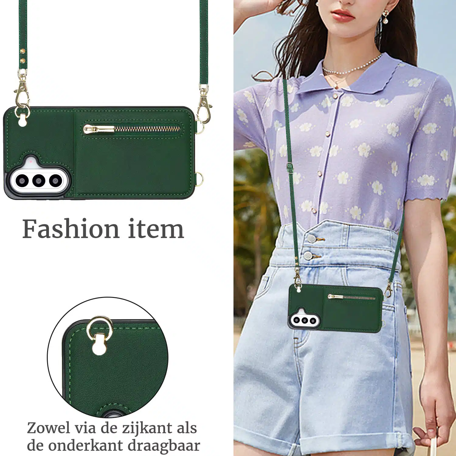 Solidenz Fashion Portemonnee hoesje met koord Samsung Galaxy A57 – Groen - Afbeelding 3