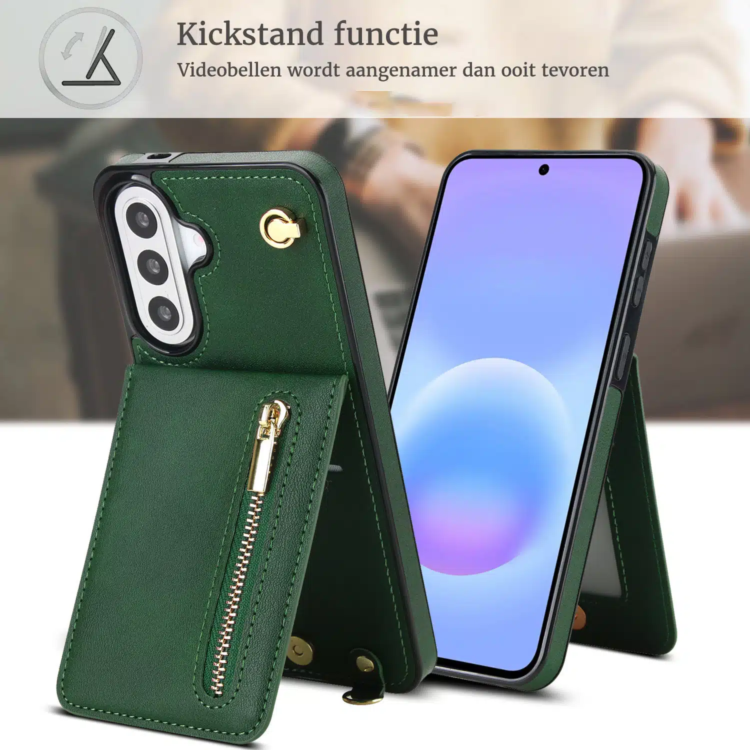 Solidenz Fashion Portemonnee hoesje met koord Samsung Galaxy A57 – Groen - Afbeelding 5