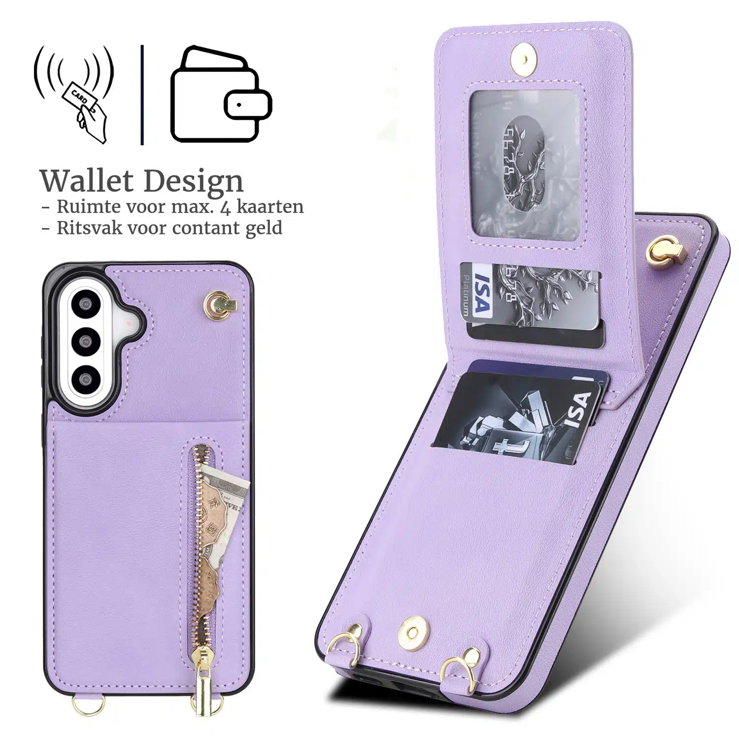 Solidenz Fashion Portemonnee hoesje met koord Samsung Galaxy A57 – Paars - Afbeelding 2