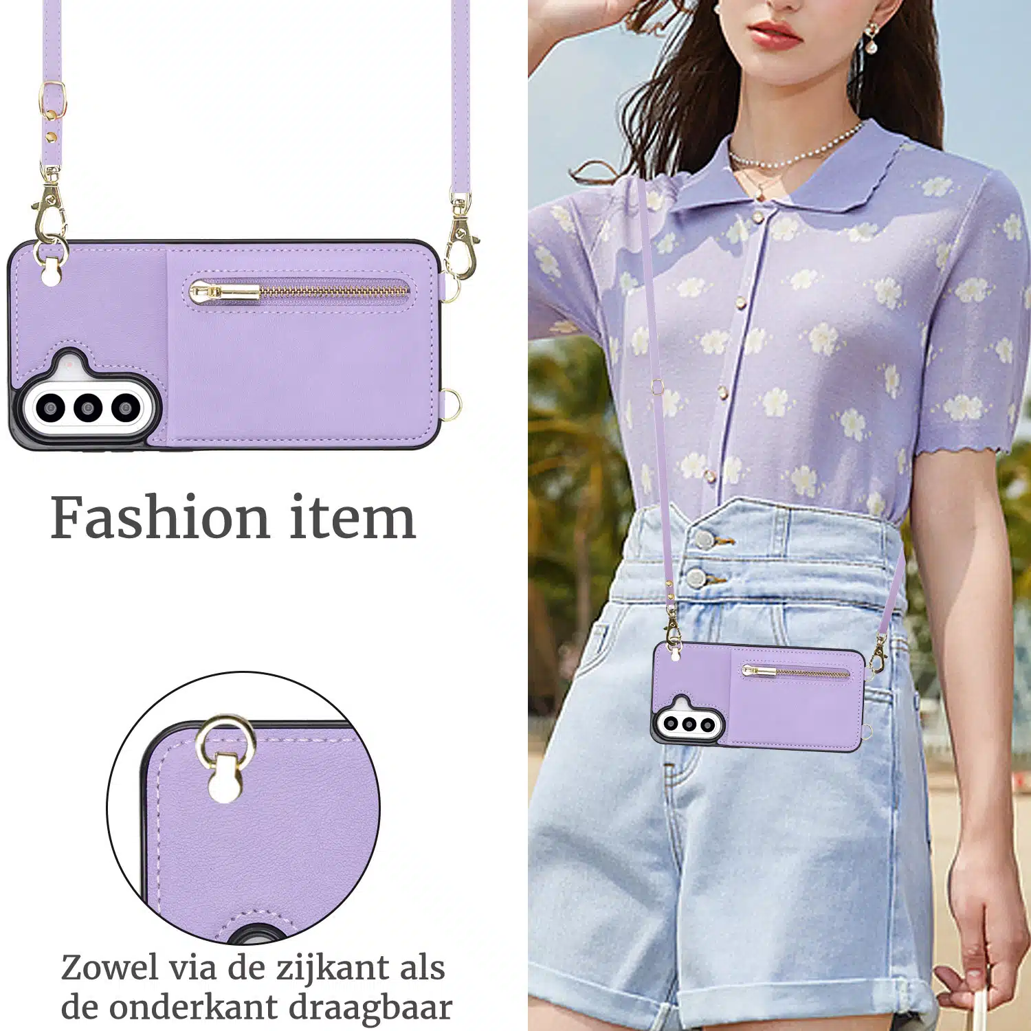 Solidenz Fashion Portemonnee hoesje met koord Samsung Galaxy A57 – Paars - Afbeelding 3