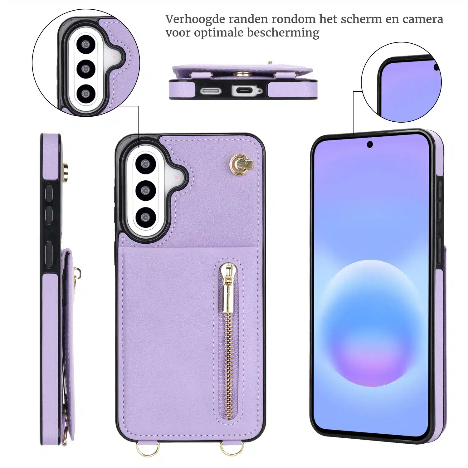 Solidenz Fashion Portemonnee hoesje met koord Samsung Galaxy A57 – Paars - Afbeelding 4
