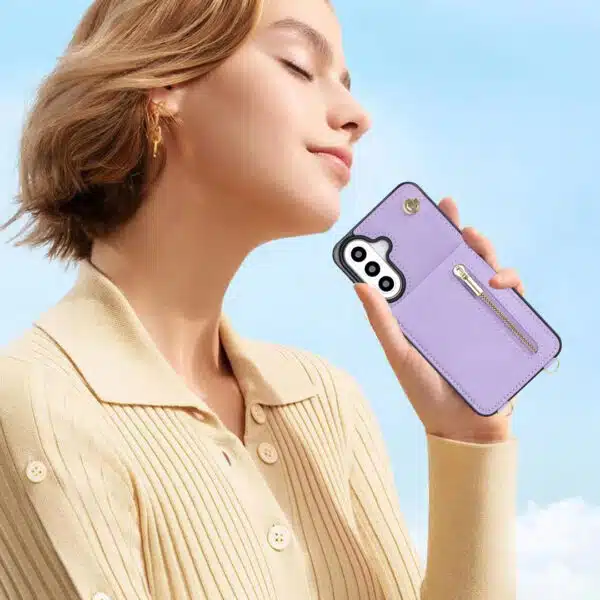 Solidenz Fashion Portemonnee hoesje met koord Samsung Galaxy A57 – Paars - Afbeelding 6