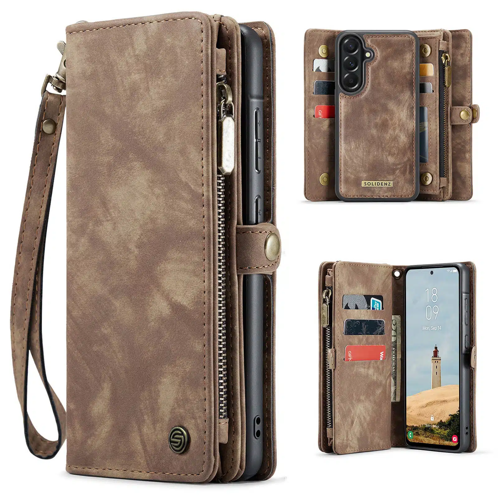 Solidenz Backcover - Urban Wallet Geschikt voor Samsung A57 hoesje – Bruin - Afbeelding 1