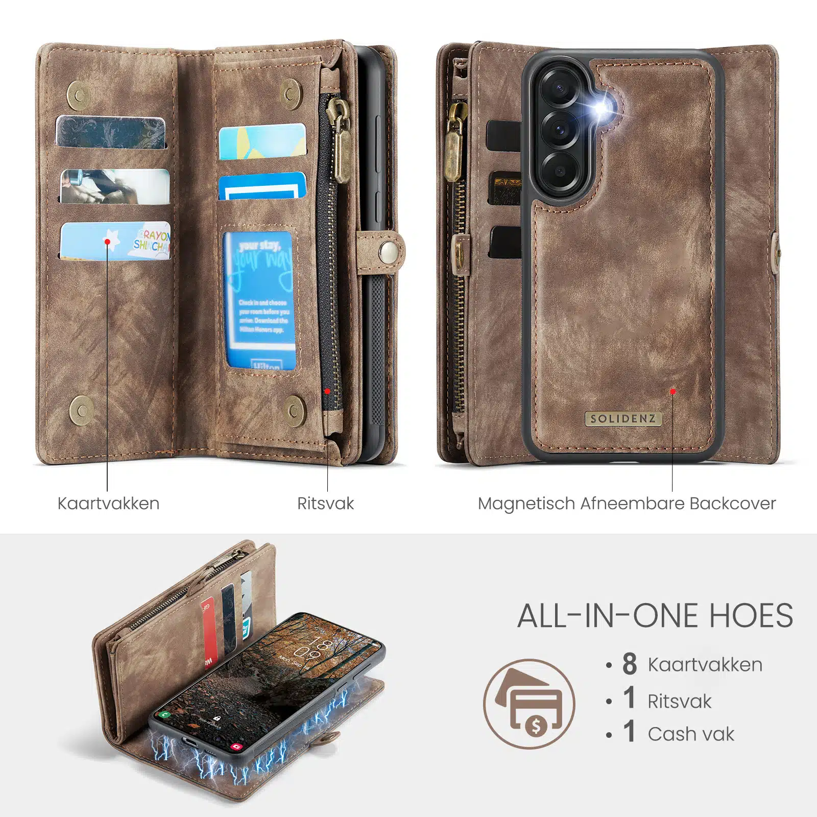 Solidenz Backcover - Urban Wallet Geschikt voor Samsung A57 hoesje – Bruin - Afbeelding 2