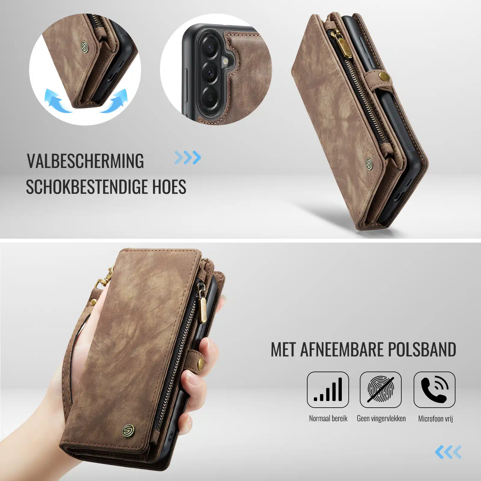 Solidenz Backcover - Urban Wallet Geschikt voor Samsung A57 hoesje – Bruin - Afbeelding 3