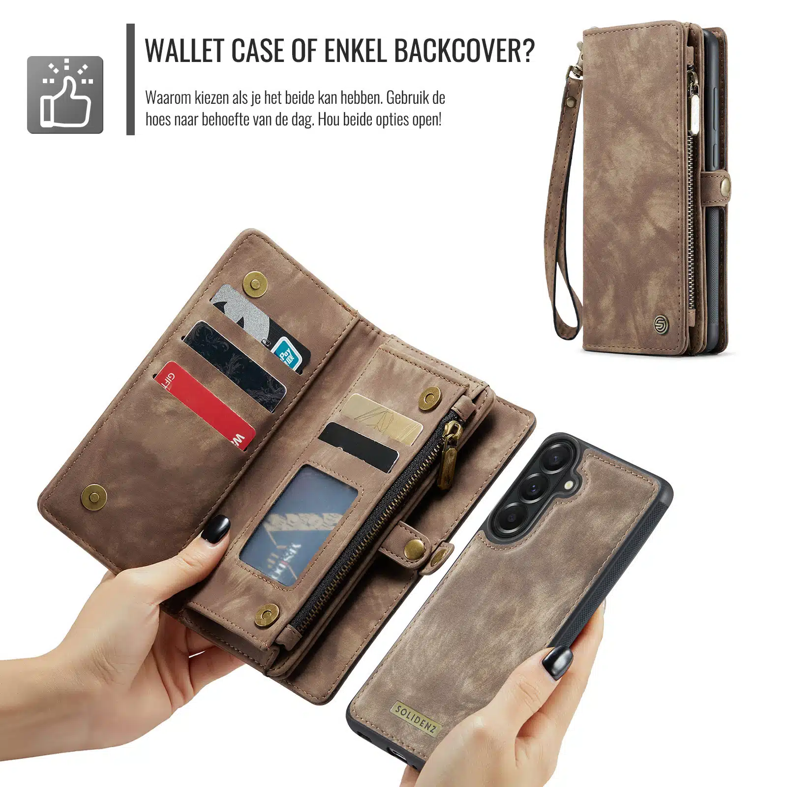 Solidenz Backcover - Urban Wallet Geschikt voor Samsung A57 hoesje – Bruin - Afbeelding 4