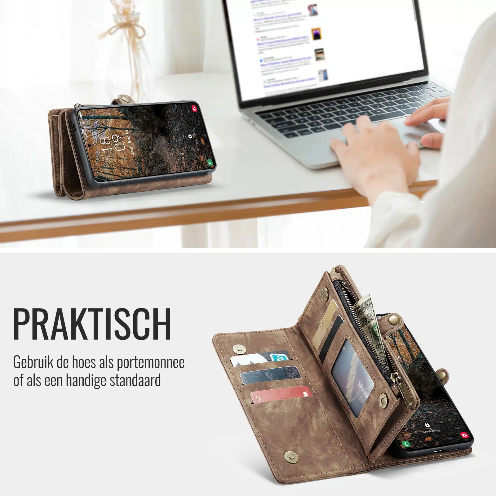 Solidenz Backcover - Urban Wallet Geschikt voor Samsung A57 hoesje – Bruin - Afbeelding 5