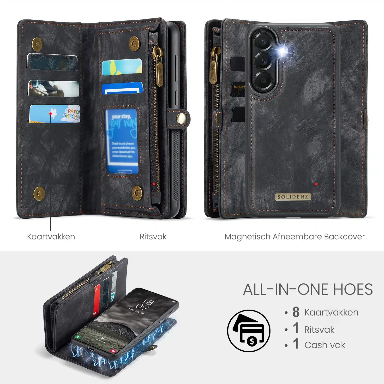 Solidenz Backcover - Urban Wallet Geschikt voor Samsung A57 hoesje – Zwart - Afbeelding 2