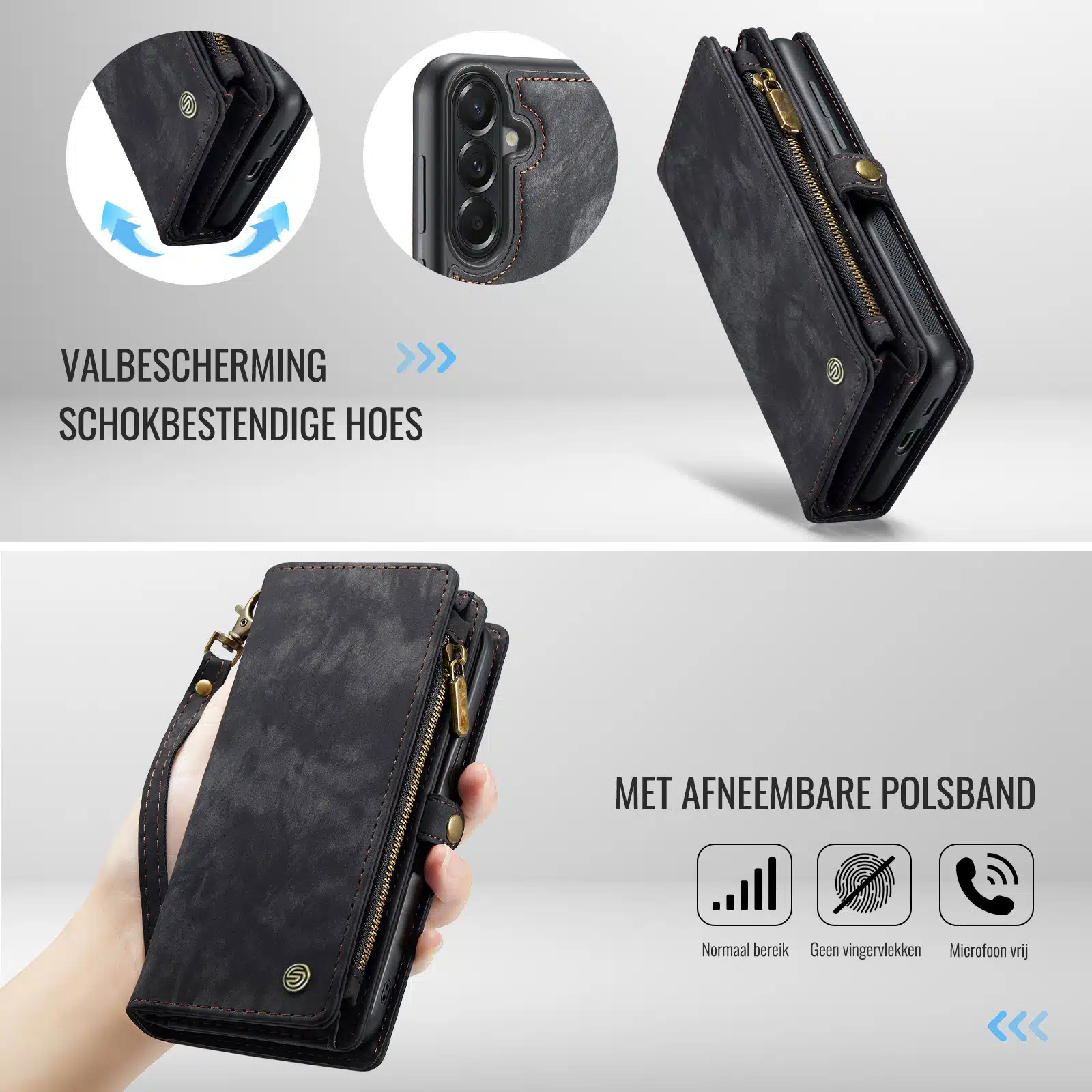 Solidenz Backcover - Urban Wallet Geschikt voor Samsung A57 hoesje – Zwart - Afbeelding 3