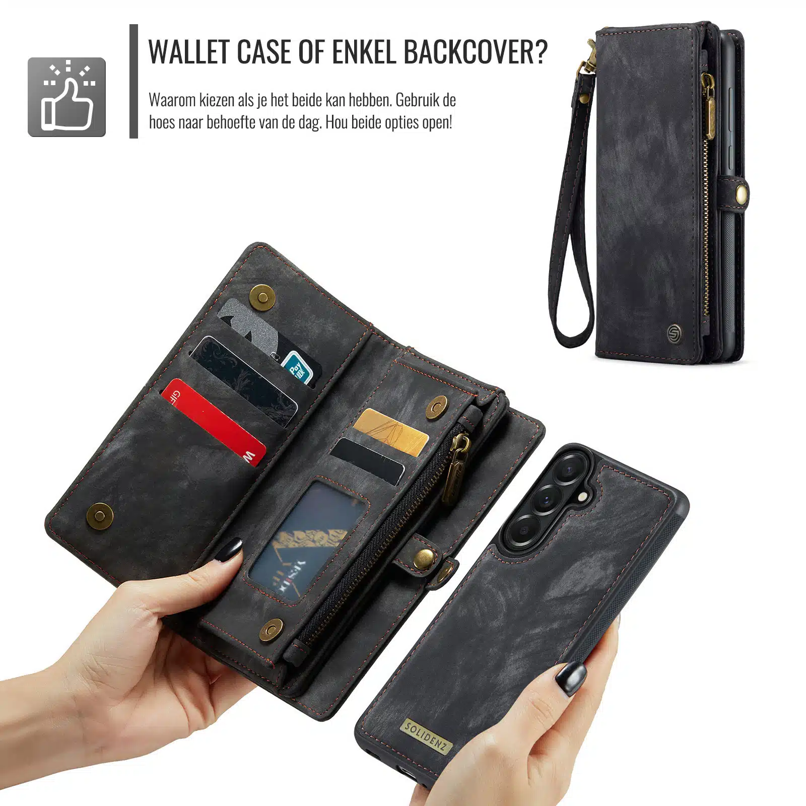 Solidenz Backcover - Urban Wallet Geschikt voor Samsung A57 hoesje – Zwart - Afbeelding 4